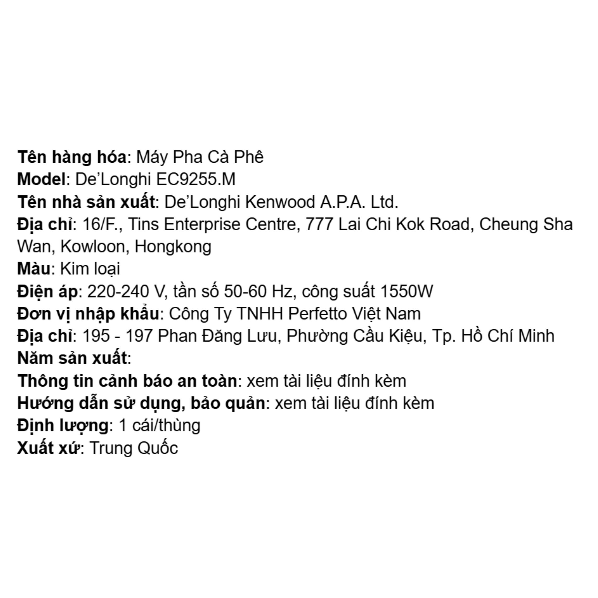 Máy pha cà phê Delonghi EC9255.M EX:2 Màu Bạc