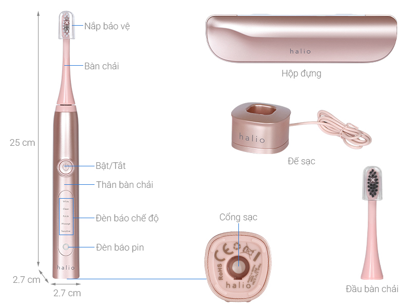 Bàn chải điện Halio Sonic Whitening Pro Rose Gold