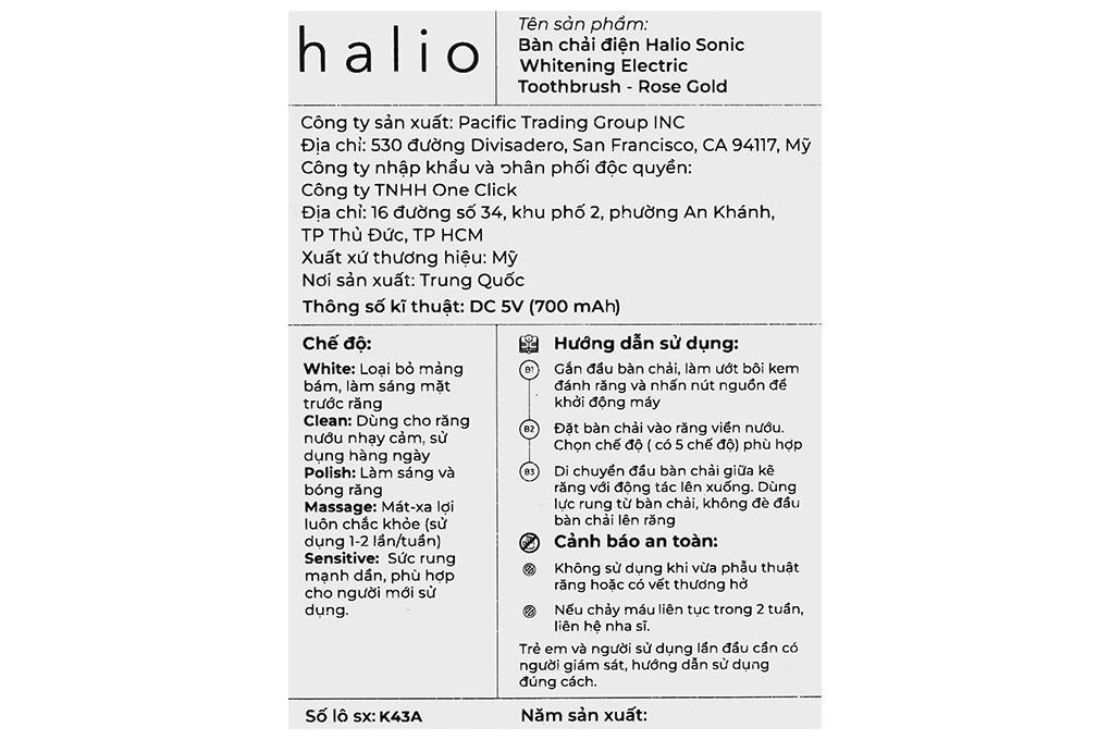 Bàn chải điện Halio Sonic Whitening Pro Rose Gold Màu Hồng