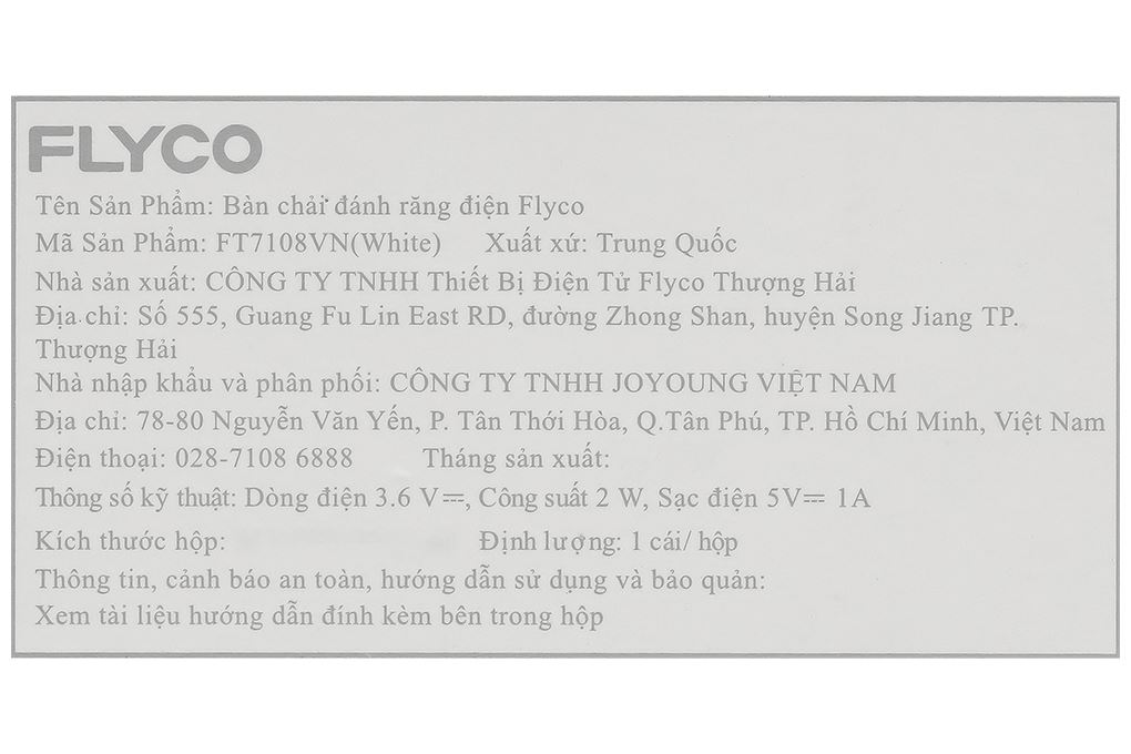 Bàn chải điện Flyco FT7108VN Màu Trắng