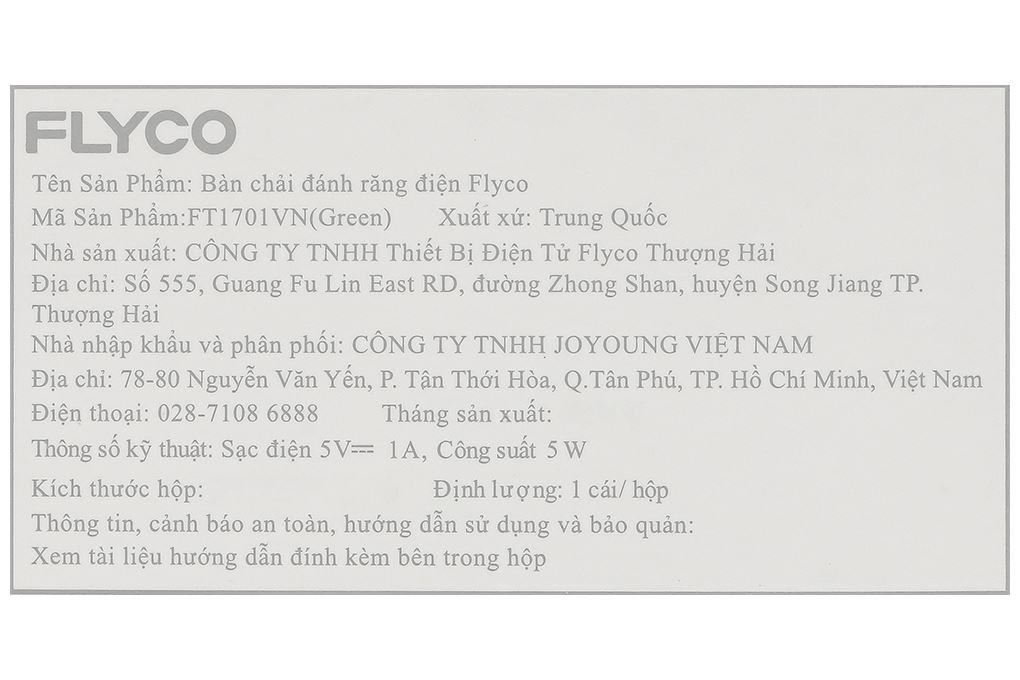 Bàn chải điện Flyco FT1701VN Màu Xanh lá