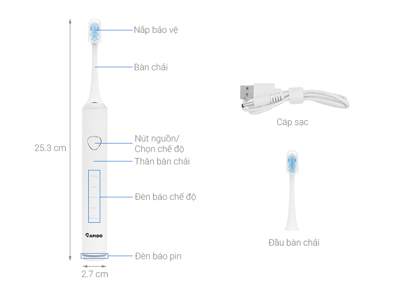 Bàn chải điện Rapido RST-15CW