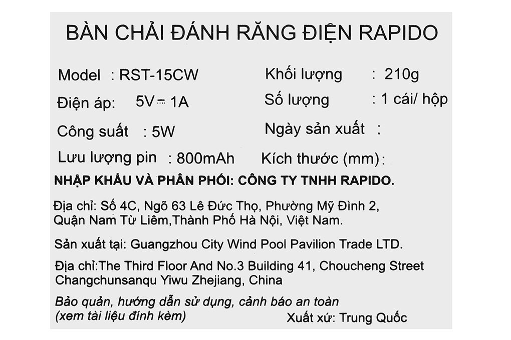 Bàn chải điện Rapido RST-15CW Màu Trắng