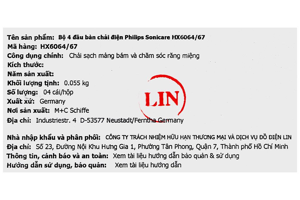 Bộ 4 đầu bàn chải điện Philips Sonicare HX6064/67 Màu Trắng