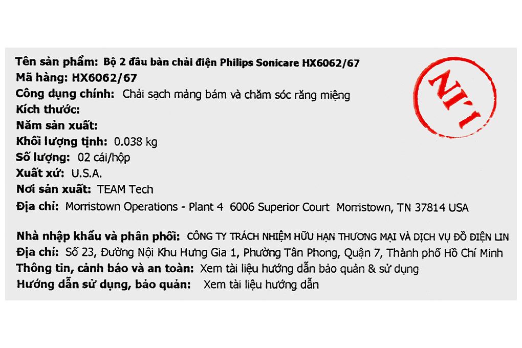 Bộ 2 đầu bàn chải điện Philips Sonicare HX6062/67 Màu Trắng