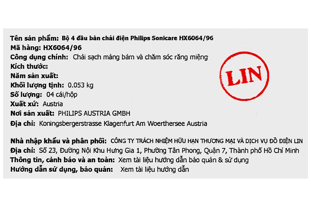 Bộ 4 đầu bàn chải điện Philips Sonicare HX6064/96 Màu Đen