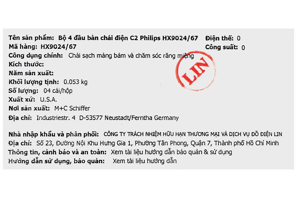 Bộ 4 đầu bàn chải điện C2 Philips HX9024/67 Màu Trắng