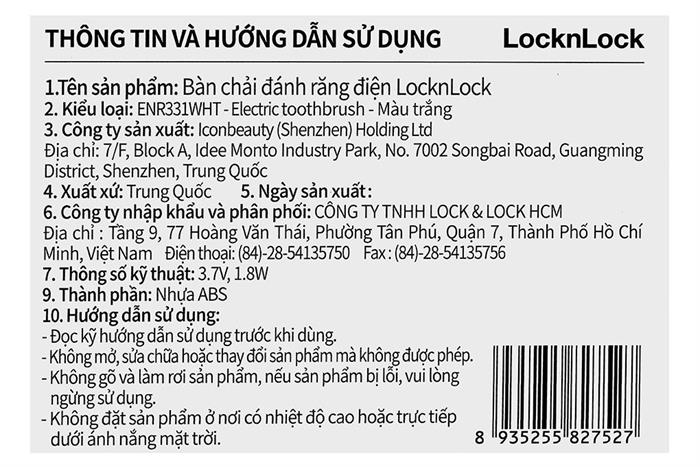 Bàn chải điện Lock&Lock ENR331WHT Màu Trắng