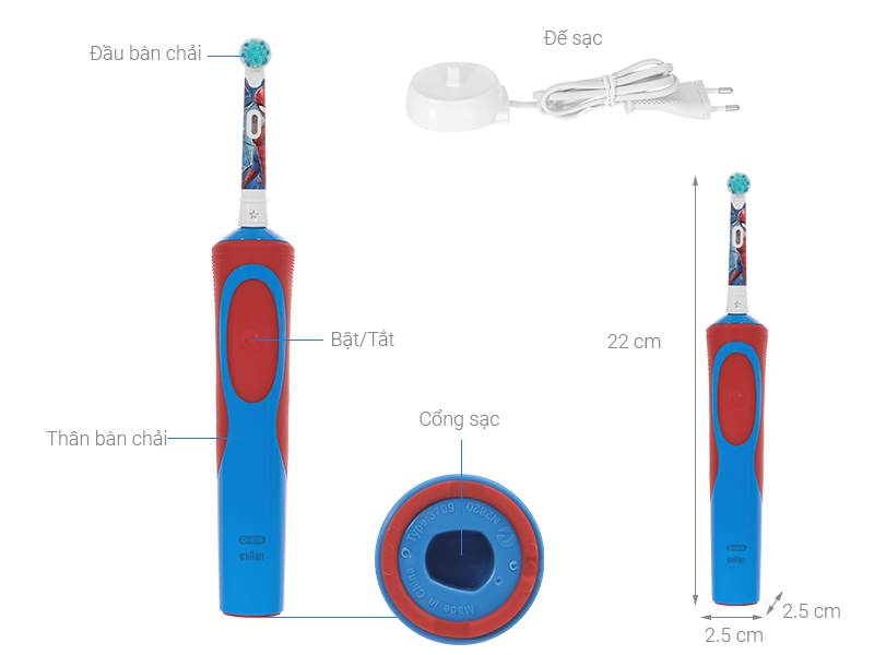 Bàn chải điện trẻ em Oral-B Vitality D12 Spiderman