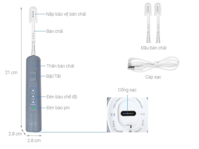 Bàn chải điện Halio Wave Sonic Smoky Sky