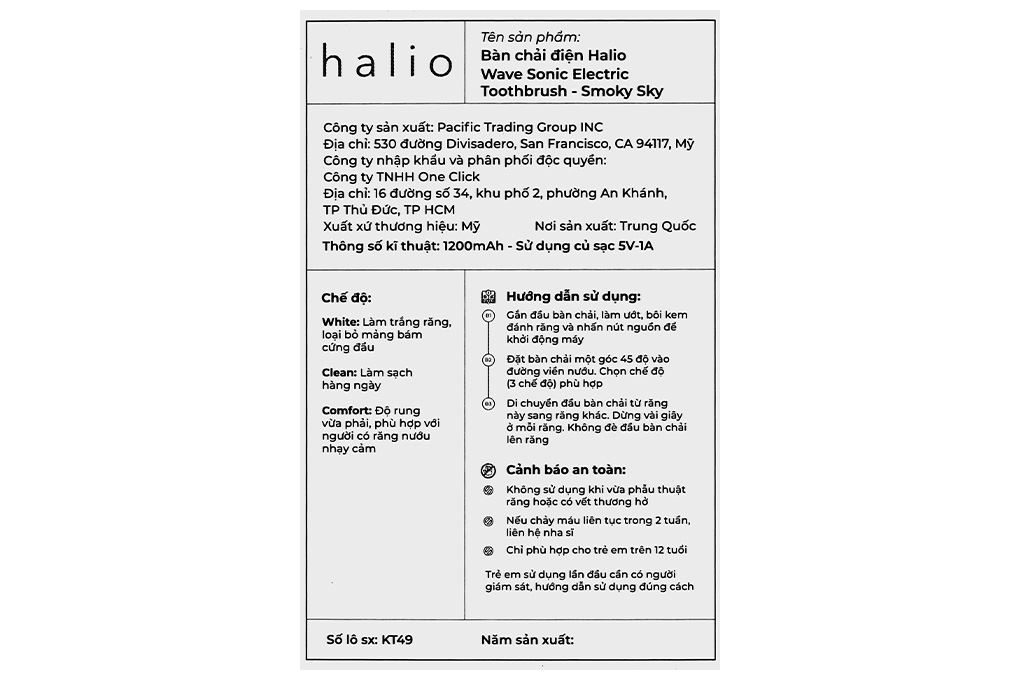 Bàn chải điện Halio Wave Sonic Smoky Sky Màu Xám
