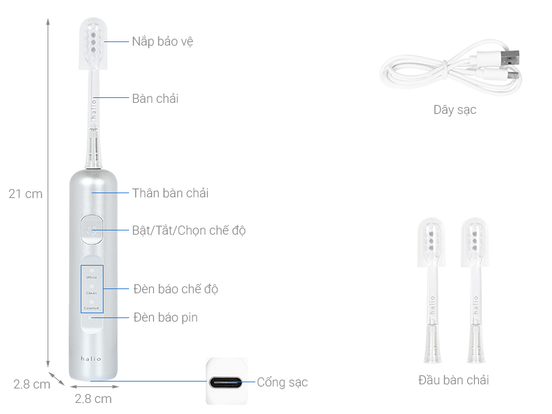 Bàn chải điện Halio Wave Sonic Silver Frost