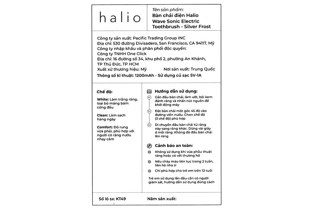 Bàn chải điện Halio Wave Sonic Silver Frost Màu Bạc