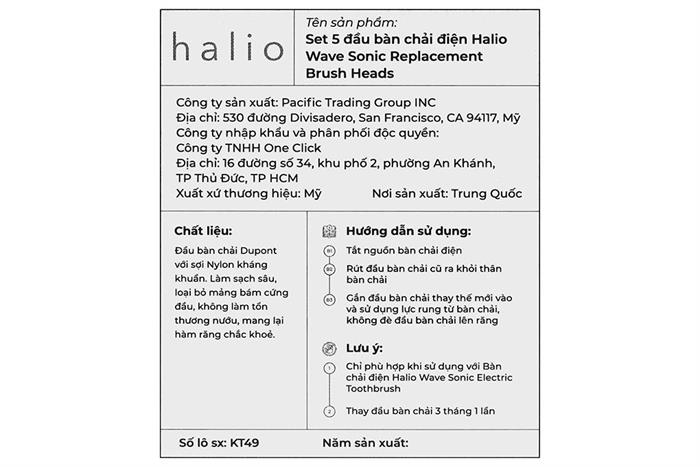 Bộ 5 đầu bàn chải điện Halio Wave Sonic Màu Trắng