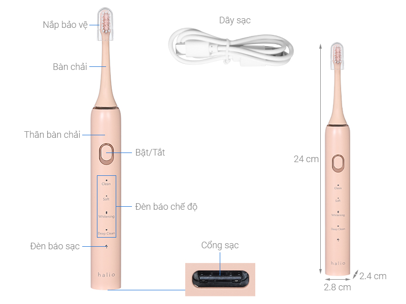 Bàn chải điện Halio Sonic SmartClean Electric Toothbrush Coral