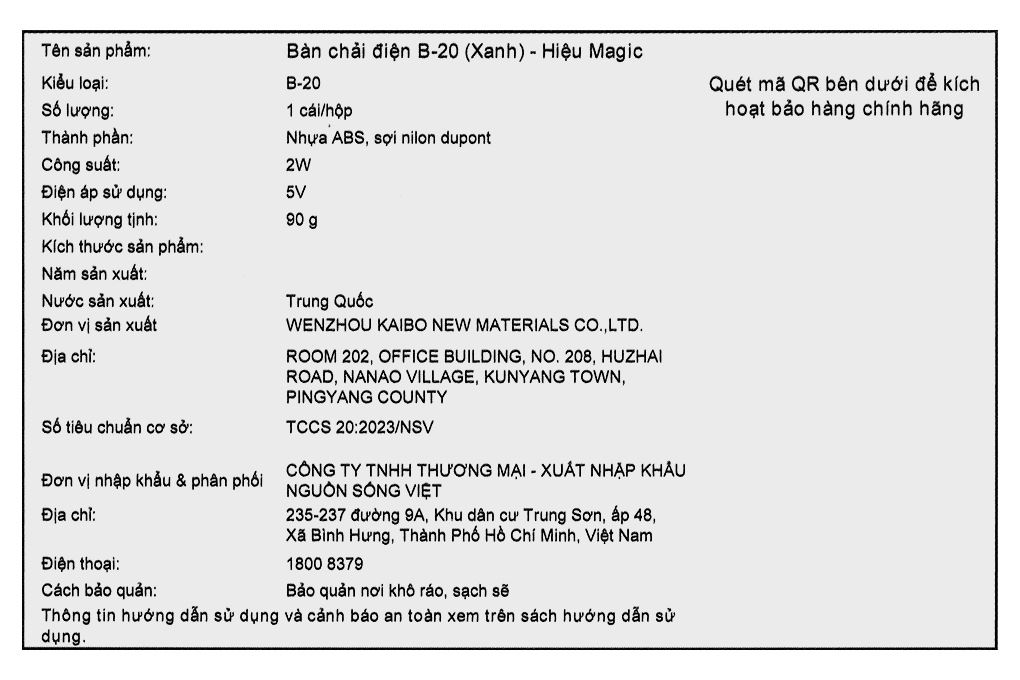 Bàn chải điện Magic B-20 - Xanh Màu Xanh