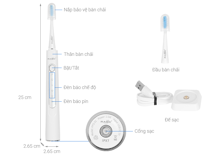 Bàn chải điện Magic Eco PRO-51 - Trắng