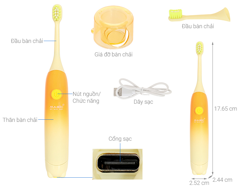 Bàn chải điện trẻ em Magic Kid-02 - Cam
