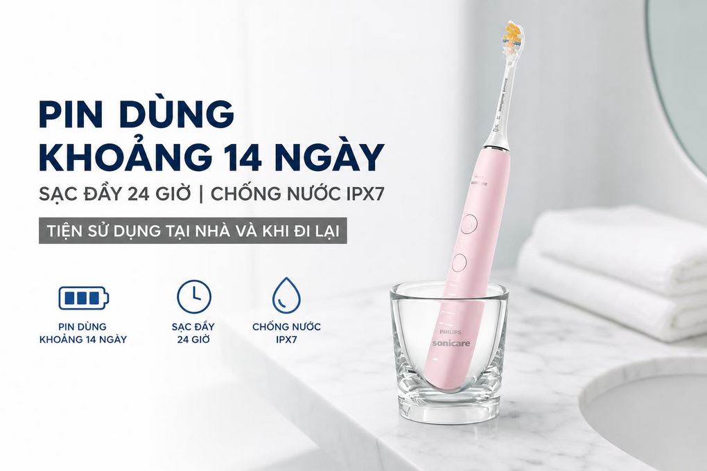 Bàn chải đánh răng điện Philips HX9914/76 Màu Hồng