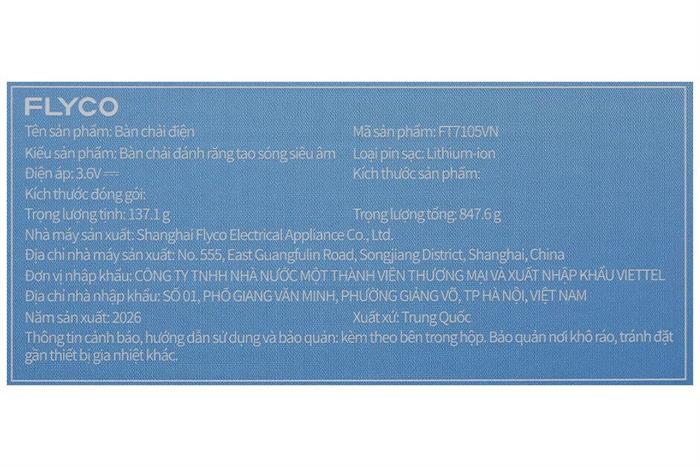 Bàn chải điện Flyco FT7105VN - Xanh Màu Xanh Dương