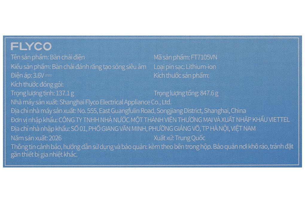 Bàn chải điện Flyco FT7105VN - Xanh Màu Xanh Dương