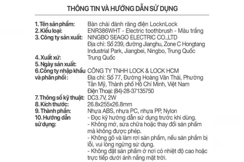 Bàn chải điện Lock&Lock ENR386WHT Màu Trắng