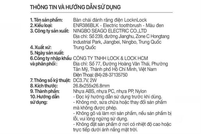 Bàn chải điện Lock&Lock ENR386BLK Màu Đen