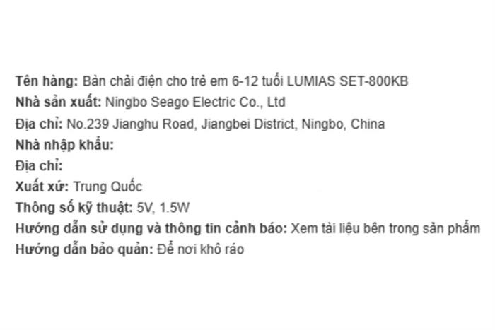 Bàn chải điện trẻ em LUMIAS SET-800KB Màu Xanh Dương