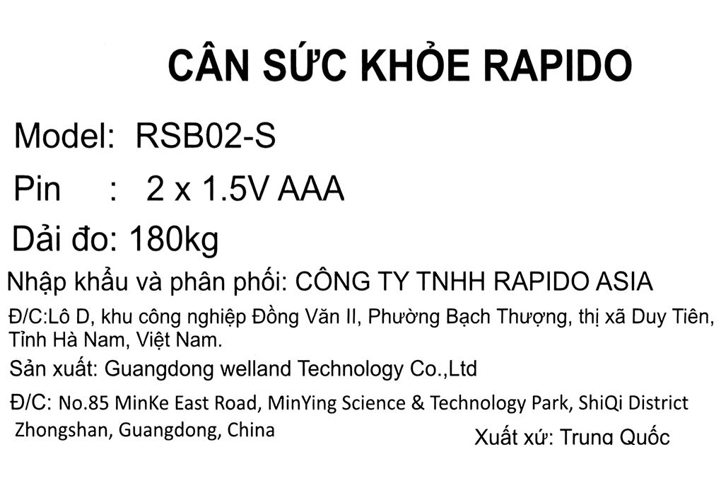 Cân sức khỏe Rapido RSB02-S Màu Xám