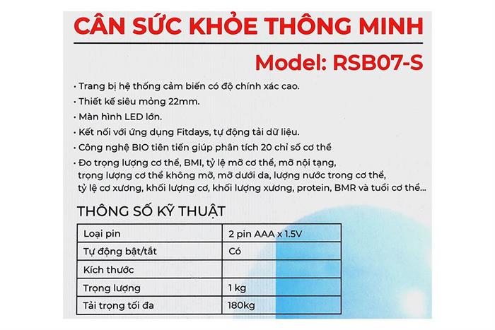Cân sức khỏe Rapido RSB07-S Màu Xanh