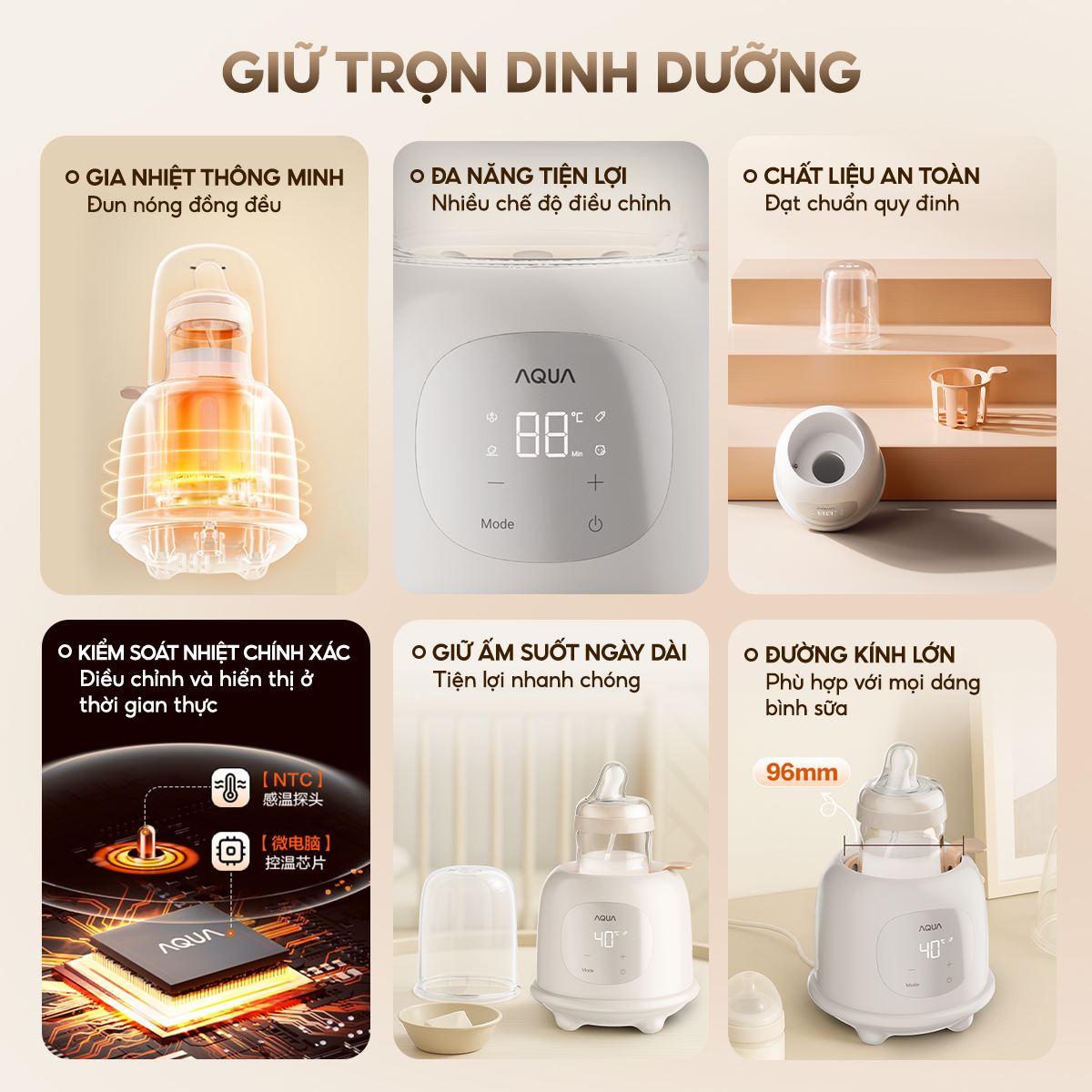 Máy hâm sữa AQUA AQS-WS21T Màu Trắng