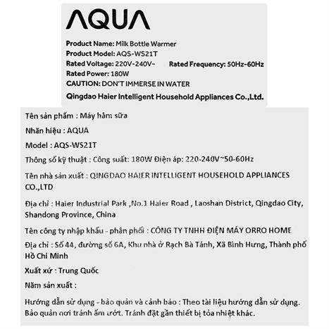 Máy hâm sữa AQUA AQS-WS21T Màu Trắng