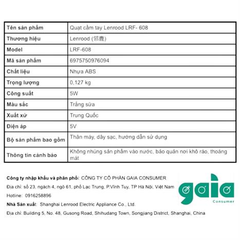 Quạt cầm tay mini Lenrood LRF-608 Màu vàng