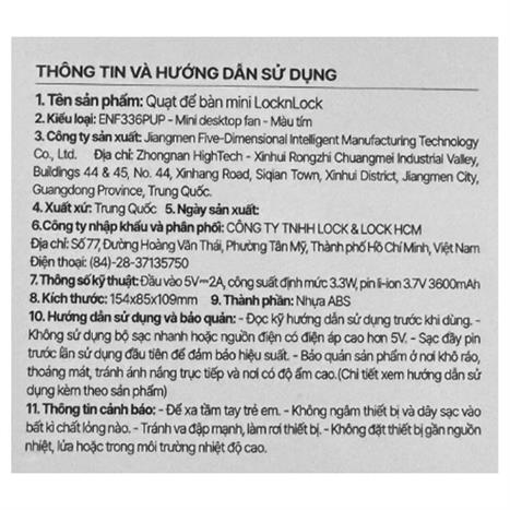Quạt để bàn mini Lock&Lock ENF336PUP Màu Tím