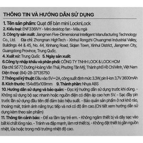 Quạt để bàn mini Lock&Lock ENF336IVY Màu Kem