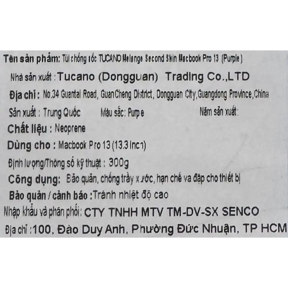 Túi chống sốc Macbook Pro 13.3 inch TUCANO Melange Second Skin - Tím Màu Tím