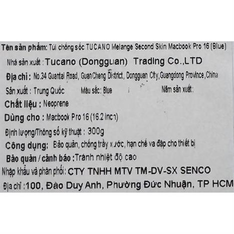 Túi chống sốc Macbook Pro 16 inch TUCANO Melange Second Skin - Xanh Màu Xanh Dương