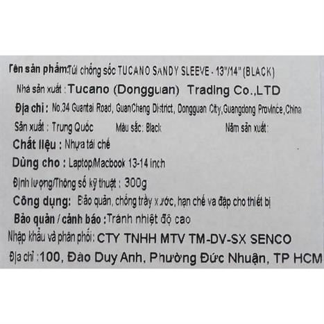 Túi chống sốc Laptop 14 inch TUCANO Sandy Sleeve - Đen Màu Đen