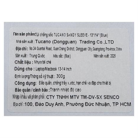 Túi chống sốc Laptop 14 inch Tucano Sandy Sleeve - Xanh dương Màu Xanh Dương
