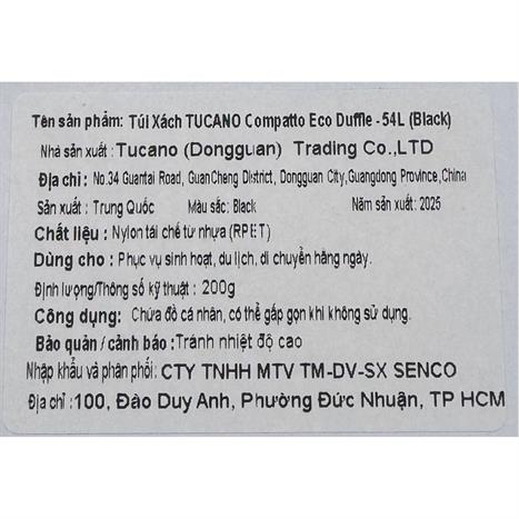 Túi xách Laptop 16 inch TUCANO Compatto Eco Duffle - Đen Màu Đen