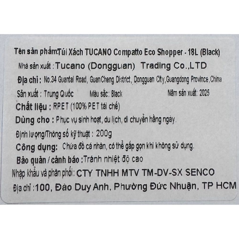 Túi xách Laptop 15 inch TUCANO Compatto Eco Shopper - Đen - 7