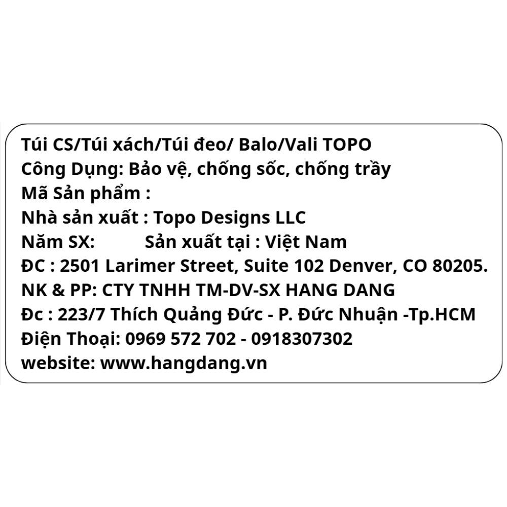 Balo chống sốc Laptop 15 inch Topo Designs Light Pack 29216 Màu Đen