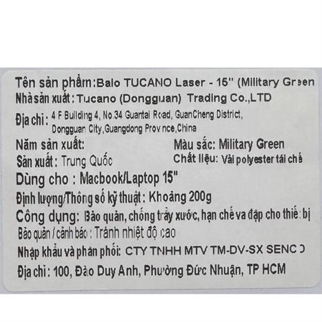 Balo Laptop 15 inch TUCANO Laser BKLAS15-VM - Xanh lá Màu Xanh bộ đội