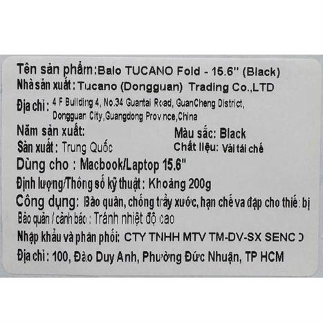 Balo Laptop 15.6 inch TUCANO Fold BKFOLD15-BK - Đen Màu Đen