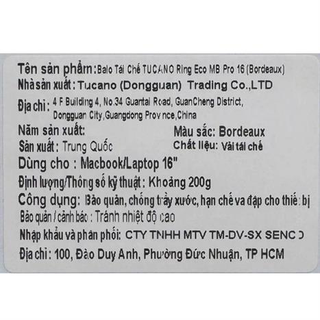 Balo Laptop 16 inch TUCANO Ring Eco BKRING15-BX Màu Đỏ đậm