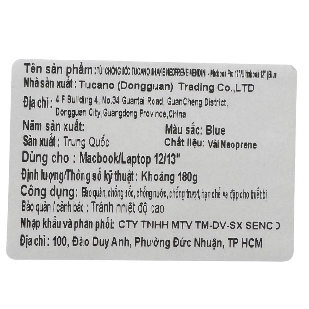 Túi chống sốc Laptop 13 inch TUCANO Shake Neoprene Mendini BFTUSH12-B-M-B - Xanh Dương Màu Xanh Dương