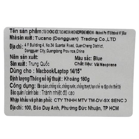 Túi chống sốc Laptop 15 inch TUCANO Shake Neoprene Mendini BFTUSH14-B-Ma-B - Xanh Dương Màu Xanh Dương