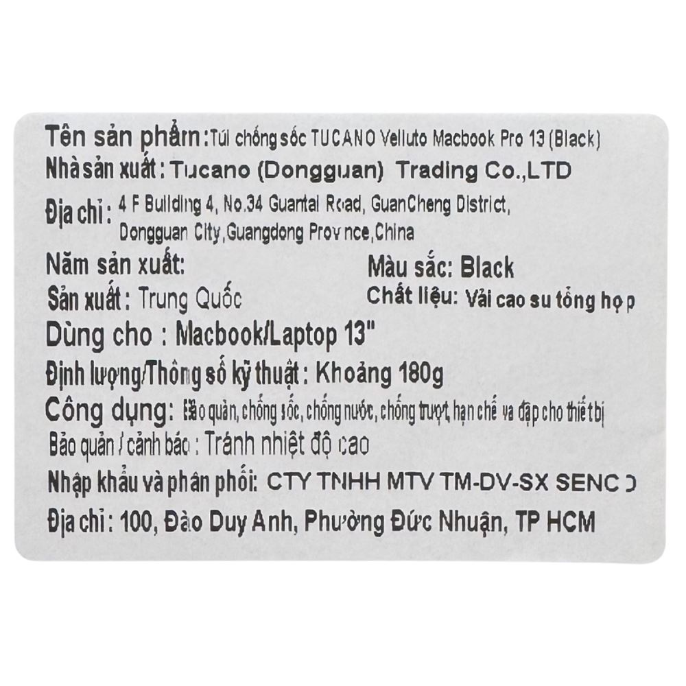 Túi chống sốc Laptop 13 inch TUCANO Velluto Macbook BFVELMB13-BK - Đen - 8