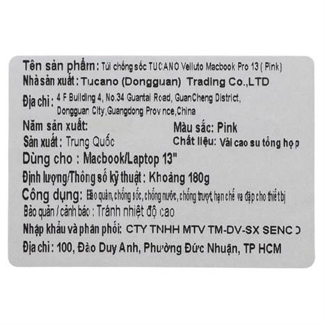 Túi chống sốc Laptop 13 inch TUCANO Velluto Macbook BFVELMB13-PK - Hồng Màu Hồng