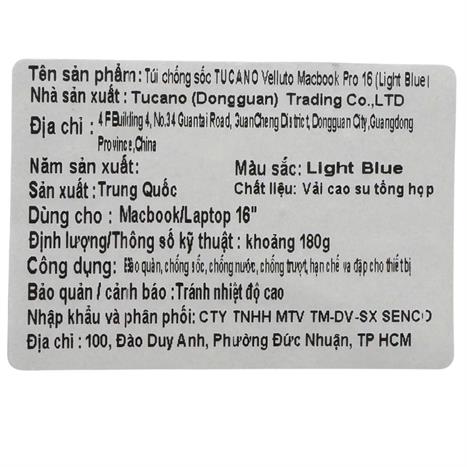 Túi chống sốc Laptop 16 inch TUCANO Velluto Macbook BFVELMB16-P - Xanh Màu Xanh dương nhạt